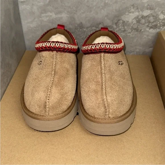 UGG Brown Suede Slip-Ons with Red Accent - Picture 2 of 5